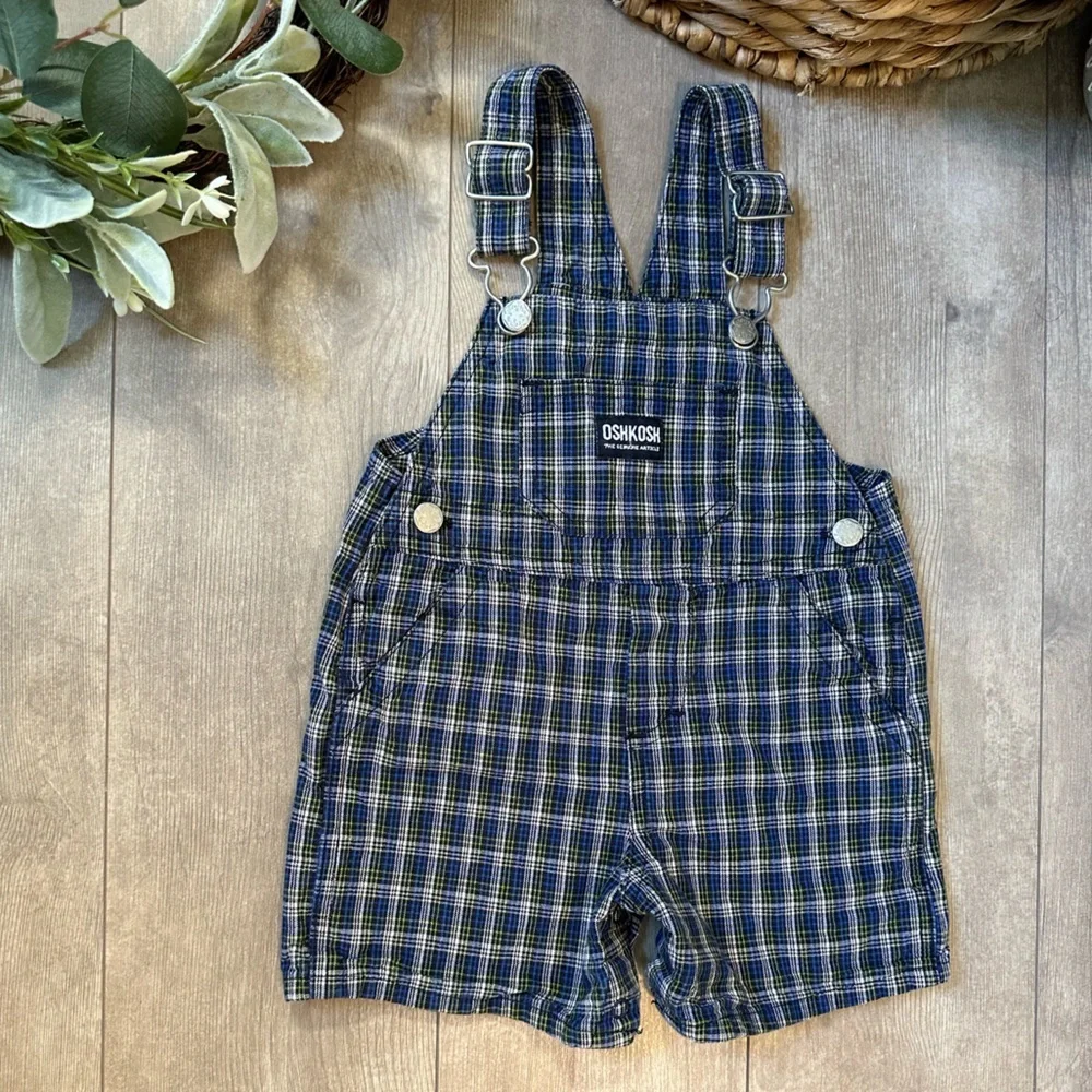 Vintage OshKosh B’Gosh Overalls Baby Toddler Boy Plaid Overalls Shortalls